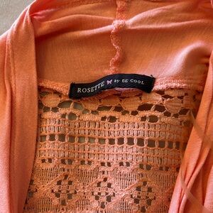 Free People Peach Crochet-Back Open Cardigan